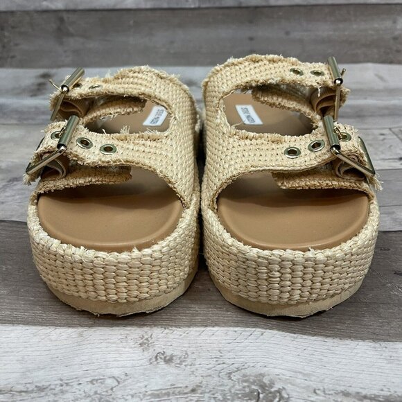 Steve Madden Karrigan Raffia Buckle Slide Sandals Size 9 Natural /Beige - Picture 2 of 10
